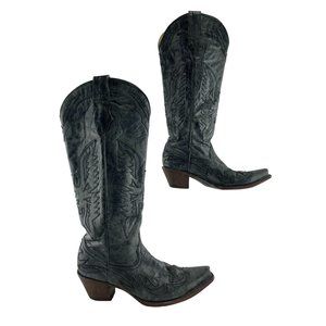 Ladies Corral Black Leather Snip Toe Western Boots Size 9 M